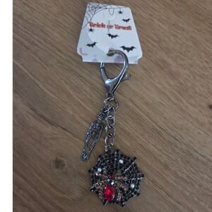 Halloween Spider Web Keychain Skeleton Charm Rhinestone‎ Trick Or Treat